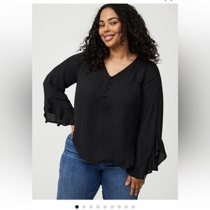 NWT Harper Ruffle Sleeve Top Solid Black